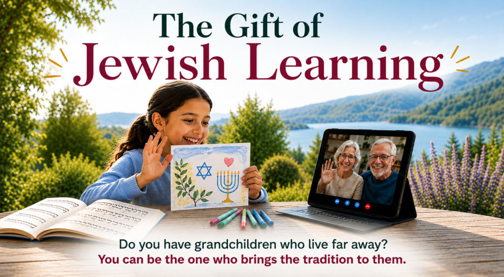Grandparents giving the gift of Jewish learning to their grandchild through Neshamah's online school, niboca.org