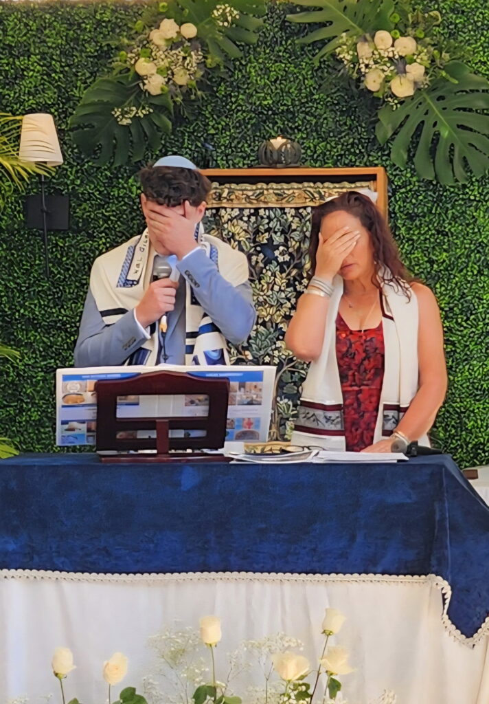 Rabbi Amy Rader with Lucas at Lucas's Bar Mitzvah at Neshamah Institute